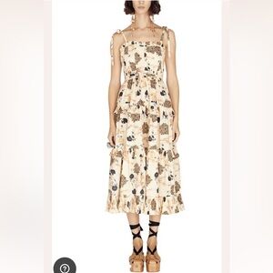 NWT Ulla Johnson Luna Midi Dress in Daisy Tiered Cotton Poplin Tie Straps